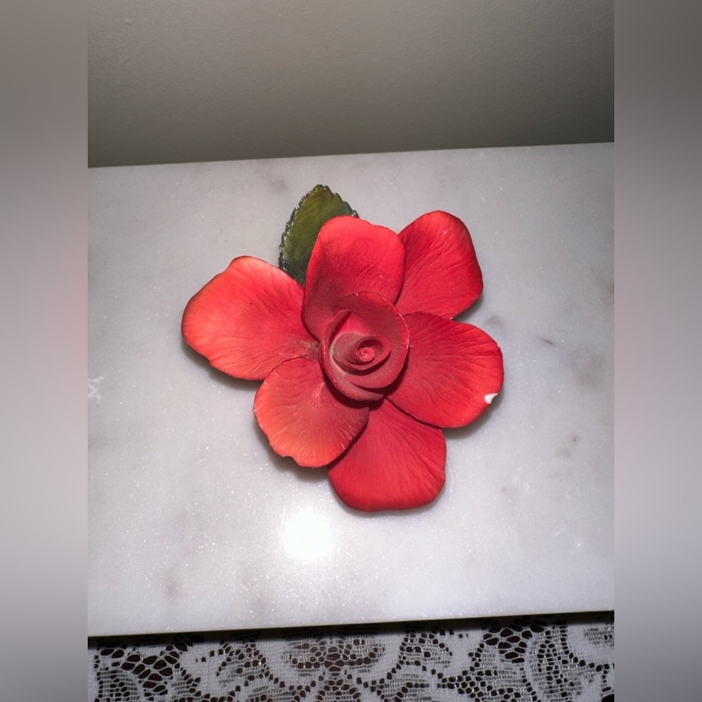 Authentic Napoleon Capodimonte Bright Red / Orange Rose